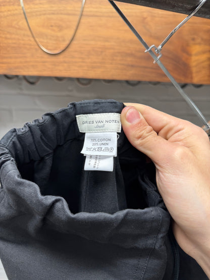 Dries Van Noten Wide Leg Black ‘Button Fly’ Drawstring Trousers