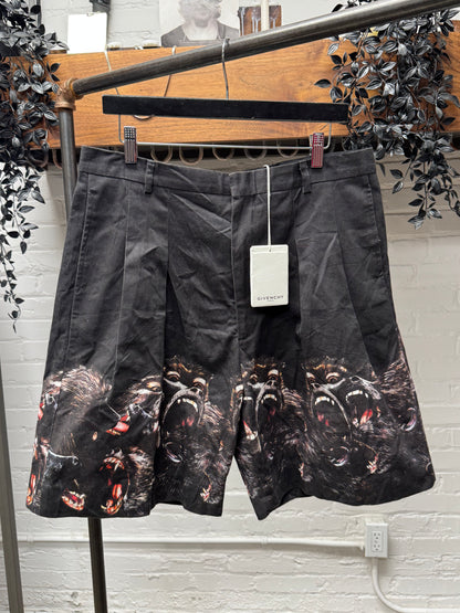 SS2016 Givenchy ‘Screaming Monkeys’ Baboon Print Pleated Shorts
