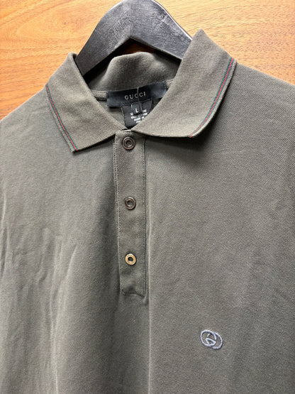 Gucci Grey ‘GG’ Embroidered Logo Short Sleeve Polo