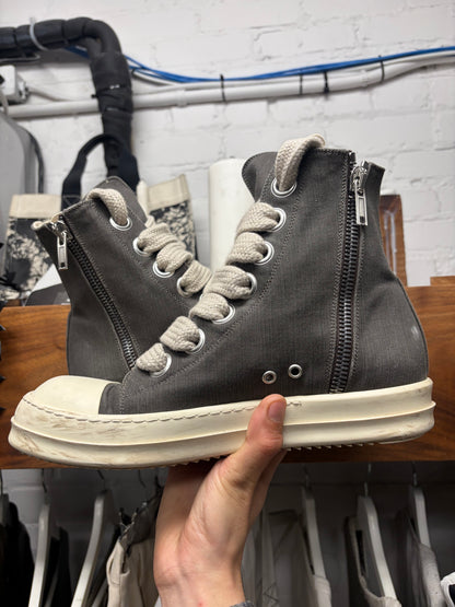 Rick Owens ‘Jumbo Lace’ Ramones Grey Canvas High Top Sneakers
