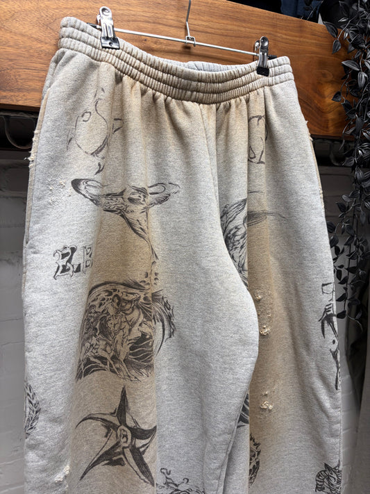 SS2024 Balenciaga ‘Tattoo’ Grey Dirt Washed Baggy Sweatpants
