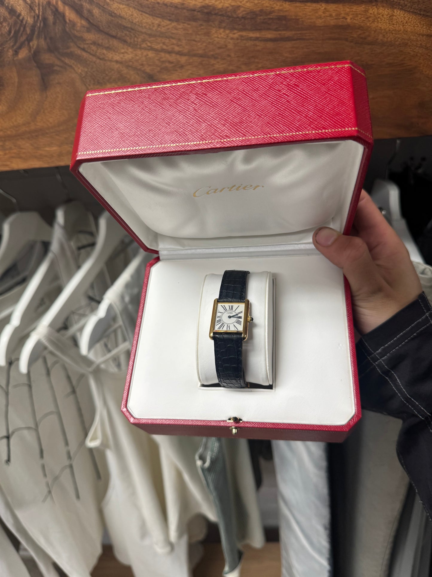 Vintage Cartier ‘Tank’ Vermeil 1613 With Genuine Crocodile Leather Band