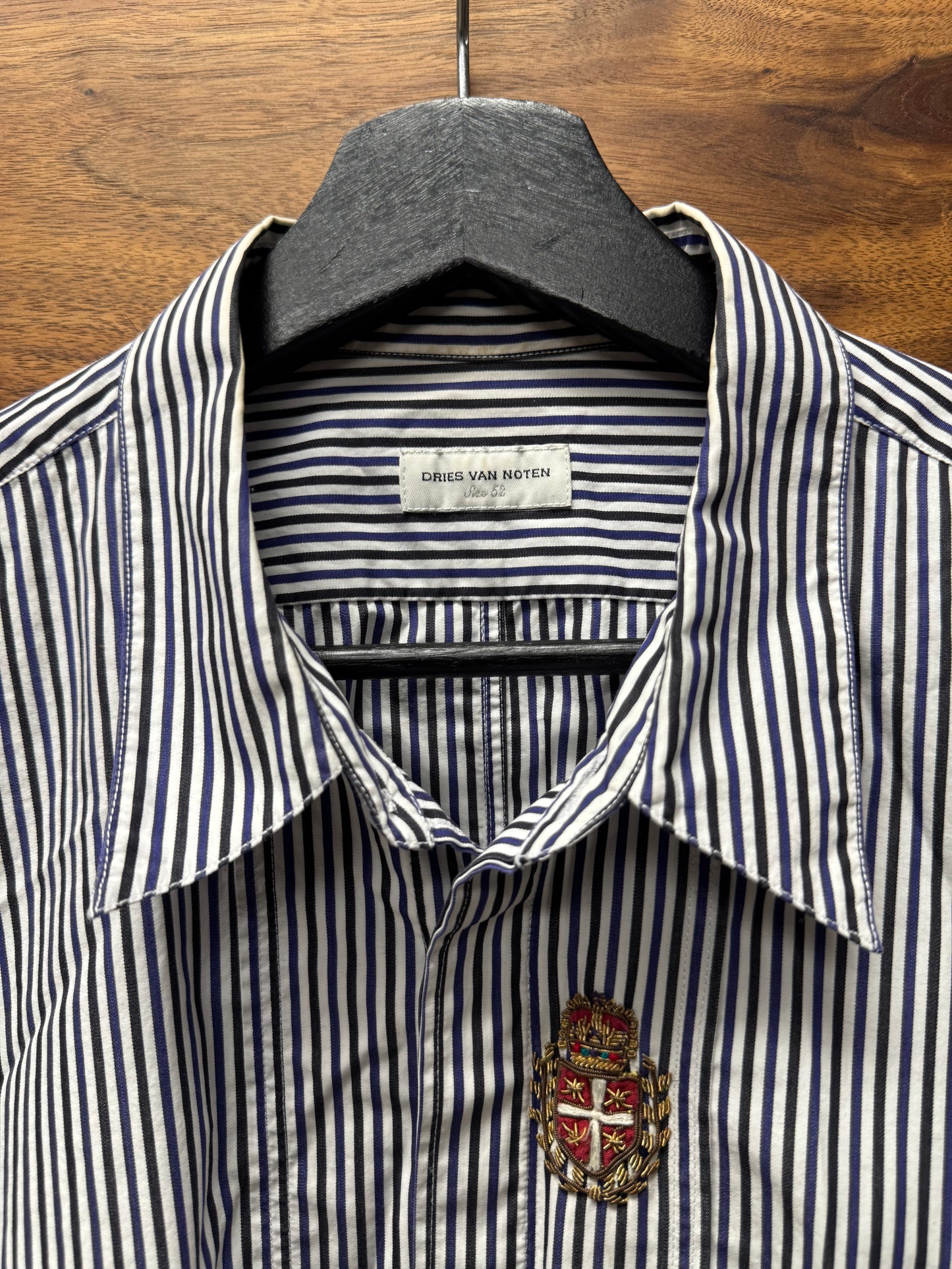 Dries Van Noten ‘Embroidered Crest’ Pinstripe Button Up Shirt