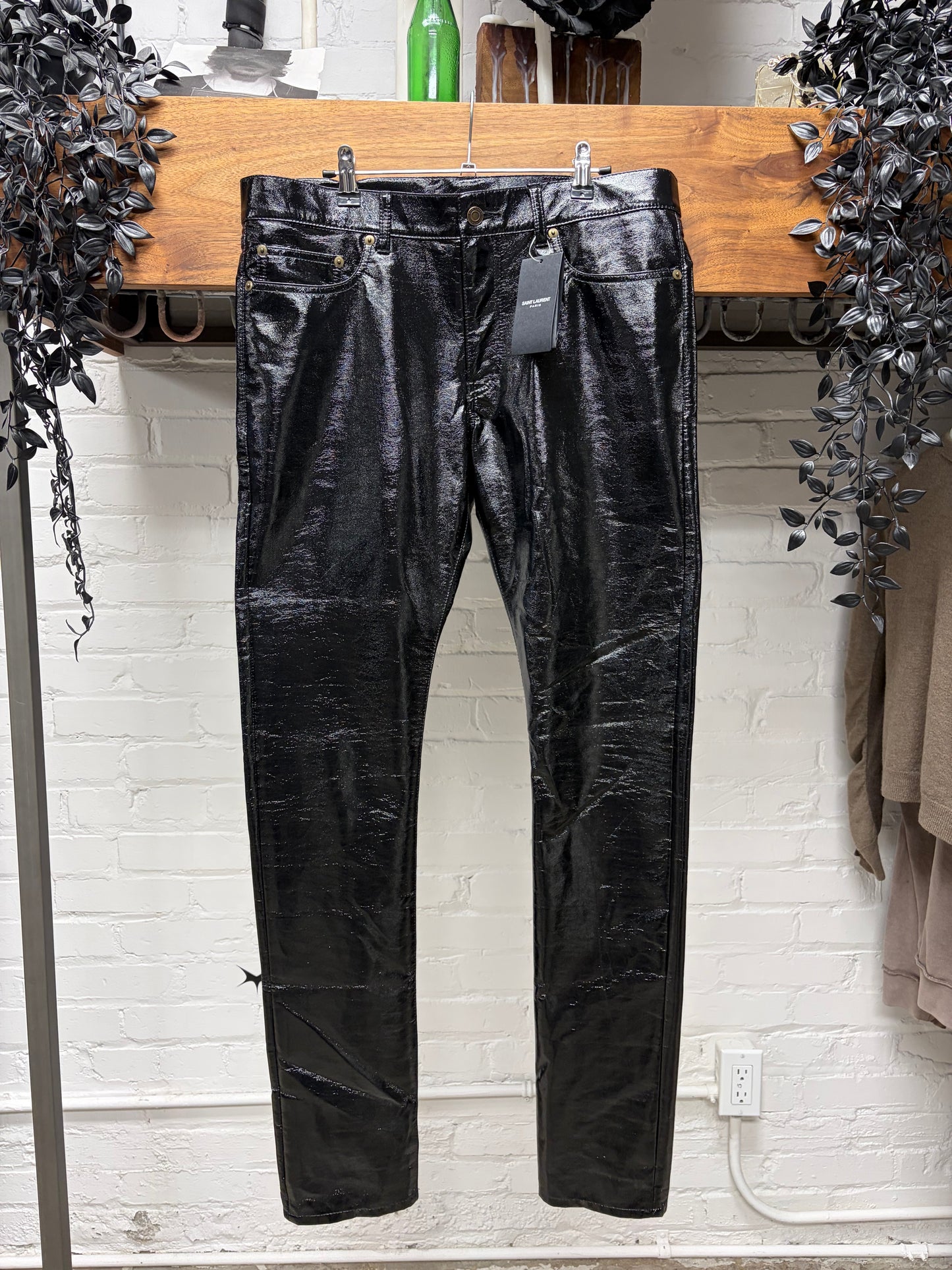 AW2013 Saint Laurent by Hedi Slimane ‘D02’ Black Waxed Faux Leather Vinyl Skinny Jeans