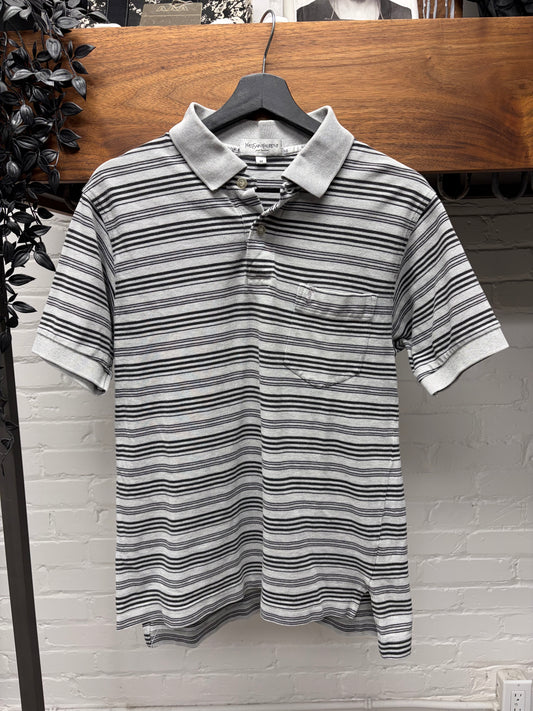 Vintage 90s Yves Saint Laurent Pour Homme ‘YSL’ Striped Logo Polo