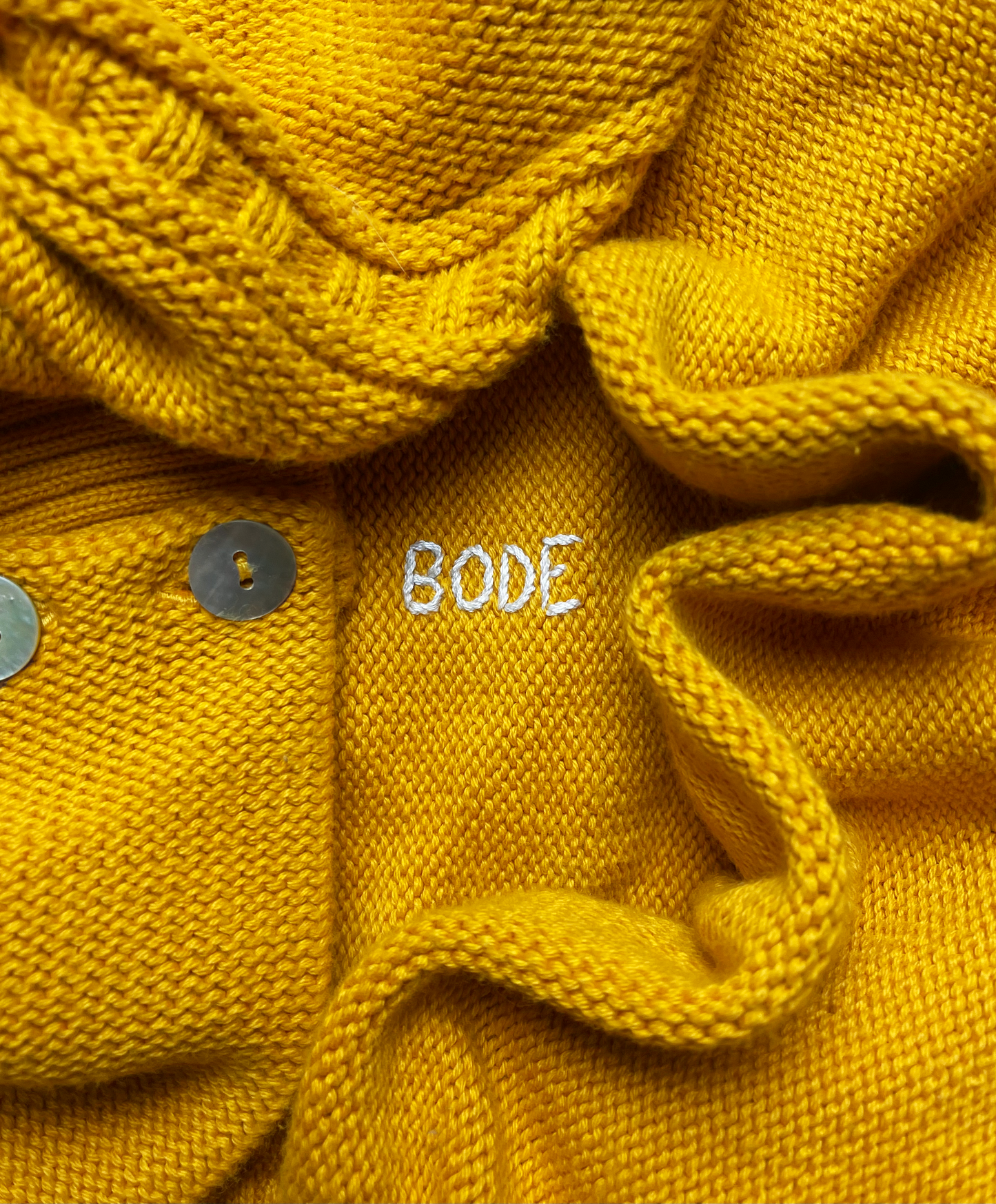 Bode Double Breasted Marigold Yellow Cardigan