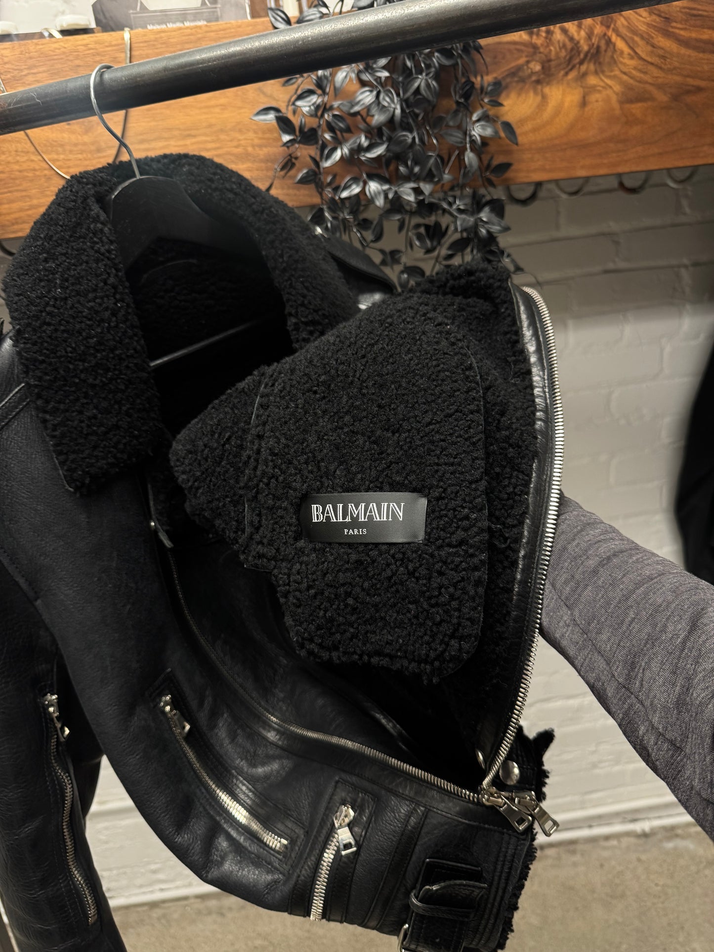 Balmain ‘Shearling Lined’ Sheepskin Black ‘Moto’ Biker Jacket