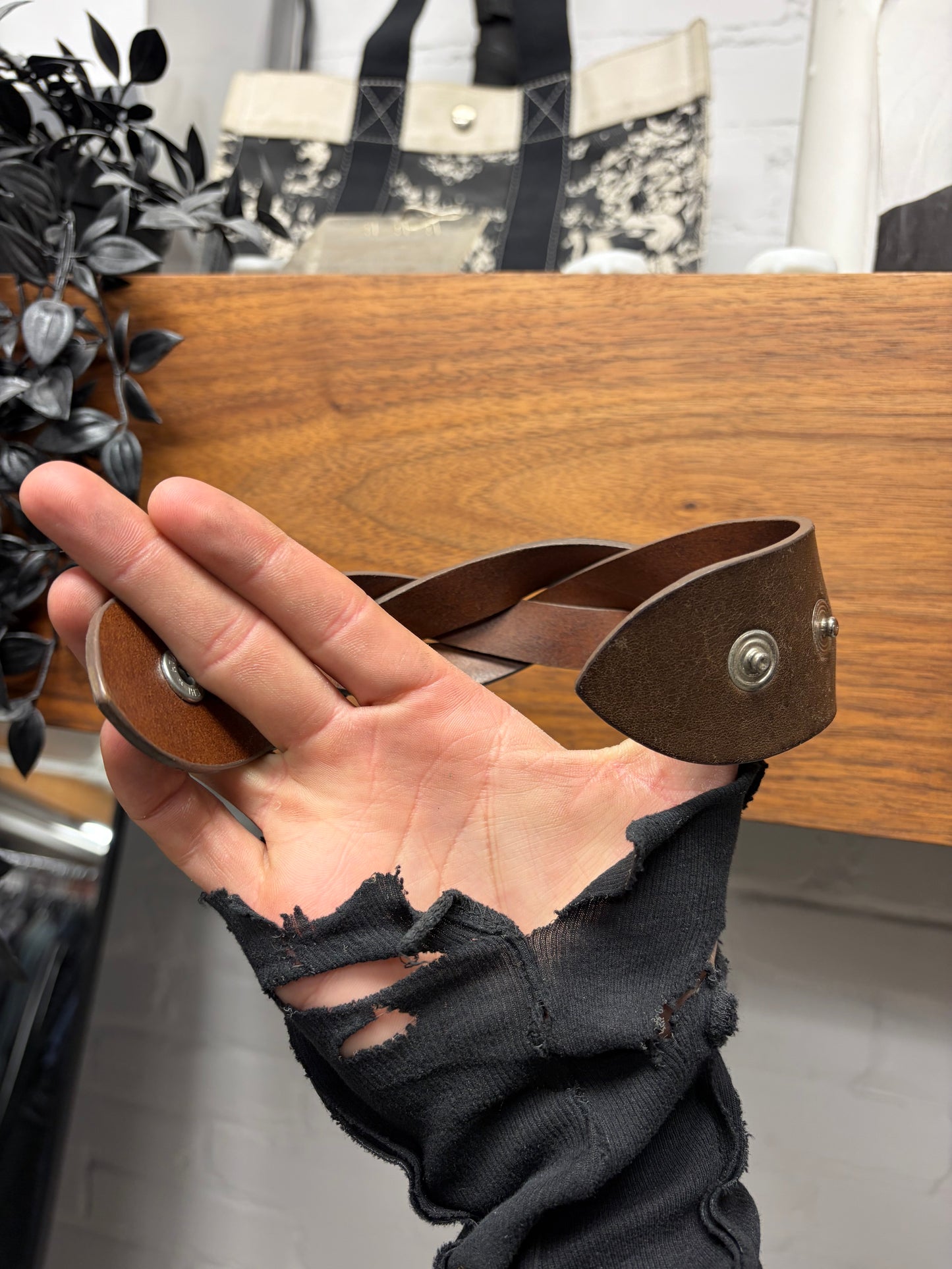 Maison Margiela ‘Woven’ Brown Calfskin Leather Bracelet