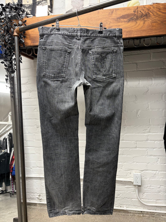 Vintage Yves Saint Laurent ‘Rive Gauche’ YSL Logo ‘Pocket Fade’ Black Skinny Jeans