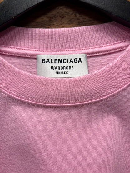 2021 Balenciaga Pink ‘Script Logo’ Oversized Cotton T-Shirt