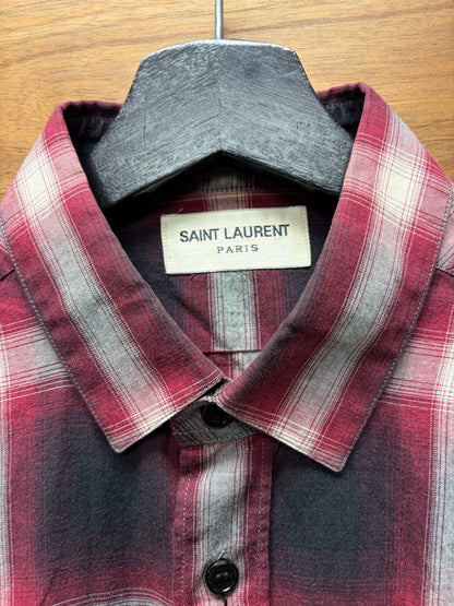 AW2015 Saint Laurent by Hedi Slimane 'Shadow Plaid' Red/White Flannel Shirt