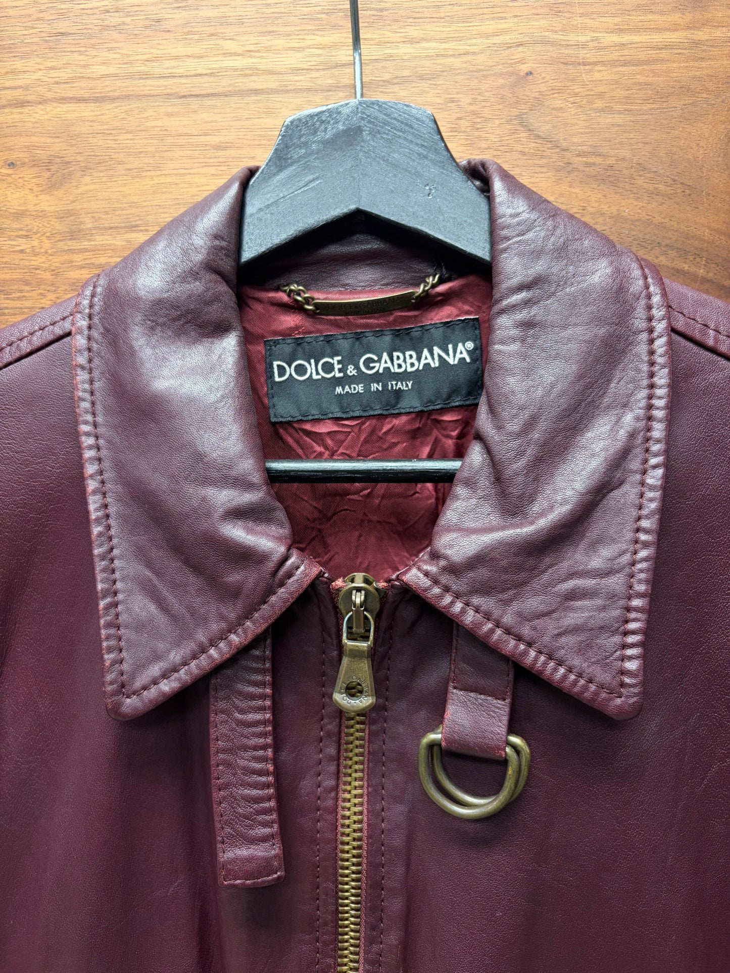 Dolce & Gabbana ‘Wine Red’ Lambskin Leather Collared Jacket