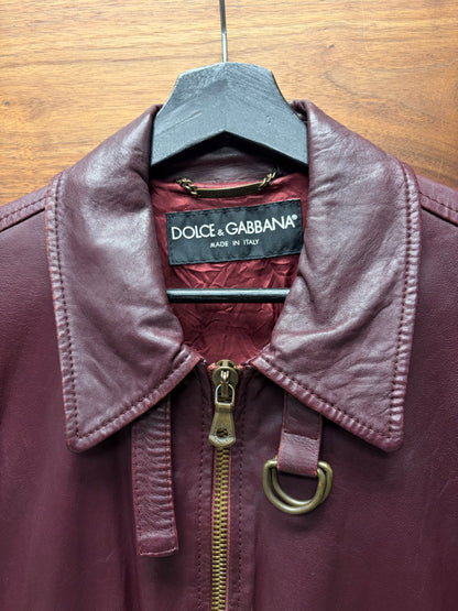 Dolce & Gabbana ‘Wine Red’ Lambskin Leather Collared Jacket