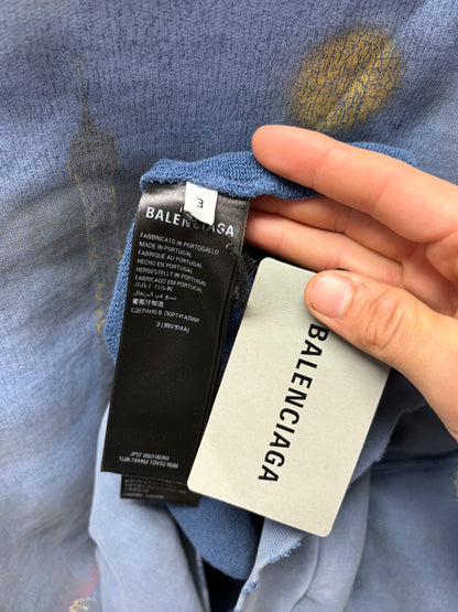 AW2023 Balenciaga ‘Paris Moon’ Blue Heavy Distressed Hoodie