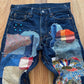 Kapital Gemstone Studded Flared Patchwork Denim