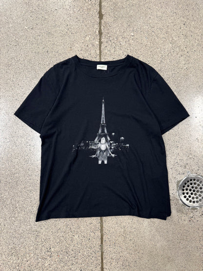 2018 Saint Laurent ‘Eiffel Tower’ Distressed Graphic T-Shirt