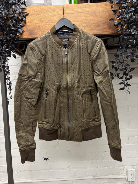 Dolce & Gabbana Perforated Buffalo Leather Bomber Jacket