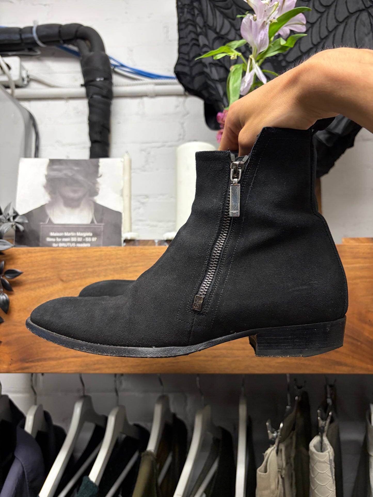 Saint Laurent ‘Wyatt’ Black Exposed Side Zip Ankle Boots