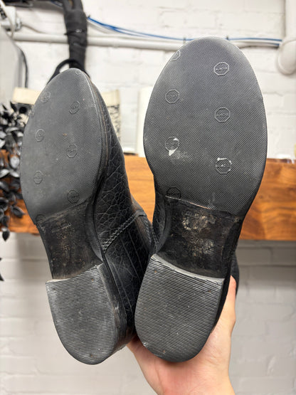 2000s Miu Miu Tumbled Black Calfskin Leather Mid Length Boots