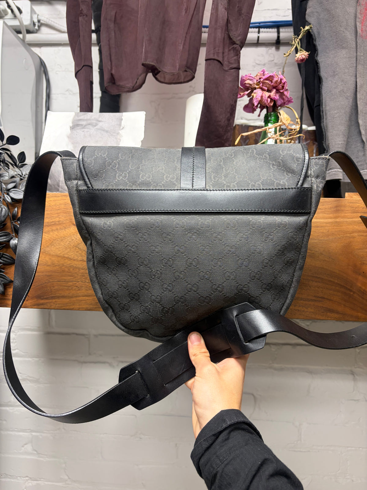 2000s Gucci Silver Canvas 'Guccisima' Monogram Crossbody Messenger Bag