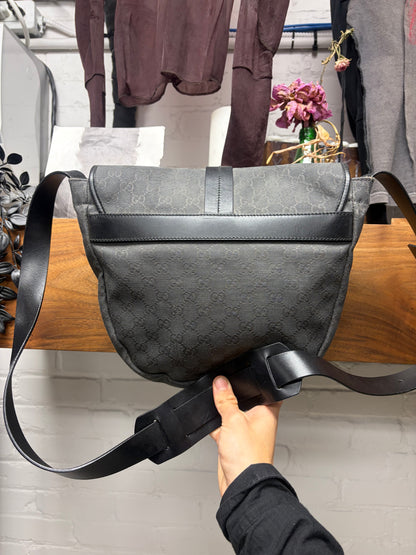2000s Gucci Silver Canvas 'Guccisima' Monogram Crossbody Messenger Bag