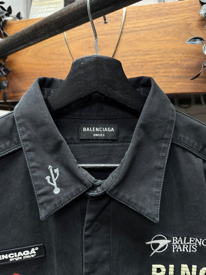 AW2021 Balenciaga ‘Gamer’ Embroidered Logo Oversized Button Up Shirt