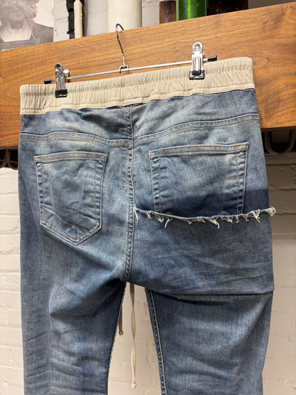 SS2019 Rick Owens ‘Babel’ Waxed Black/Hustler ‘Stick Cut’ Skinny Drawstring Pants