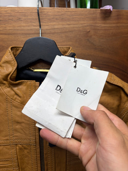 Dolce and Gabbana Brown Goatskin Leather Jacket with Military Inspired Cut