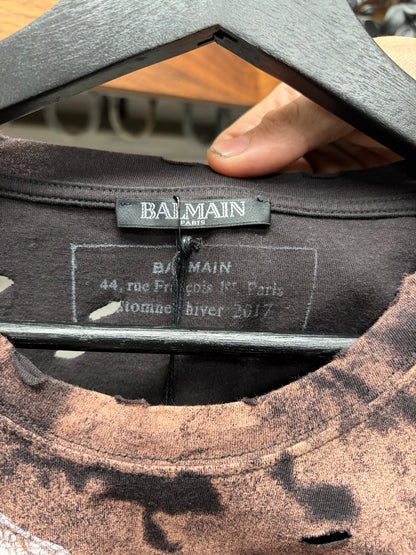 AW2017 Balmain Bleach Distressed ‘Tiger’ Metal Logo Graphic T-Shirt