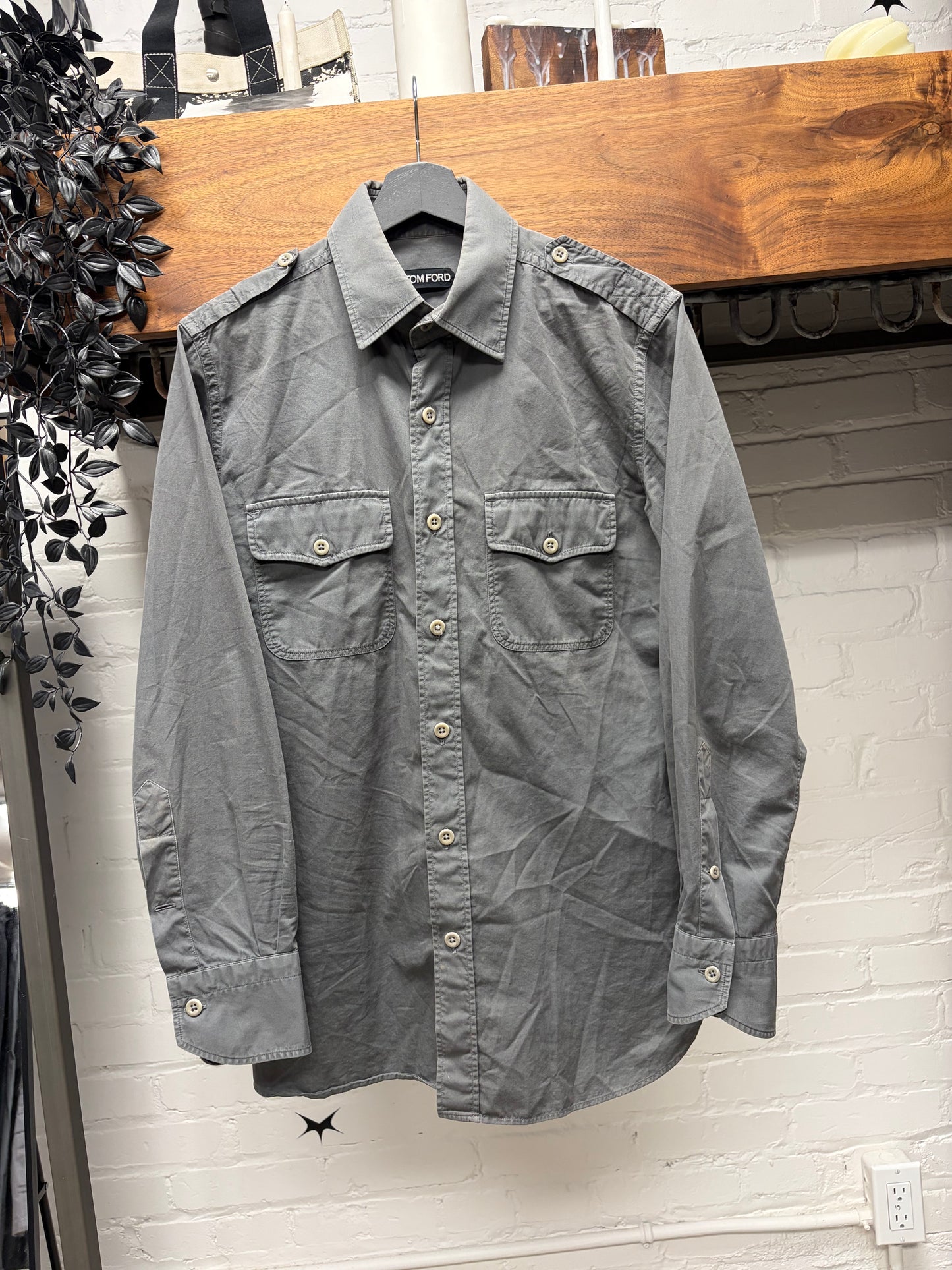 Tom Ford Grey Military Inspired Cotton Button Up Shirt