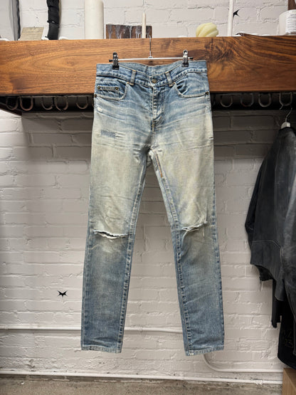 Saint Laurent ‘D02’ Distressed Light Wash Blue Denim