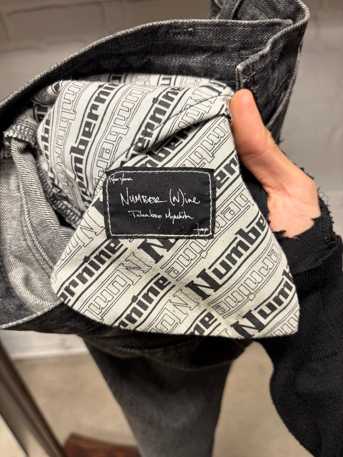 AW2004 Number (N)ine ‘Give Peace a Chance’ Flared Leg Grey Denim