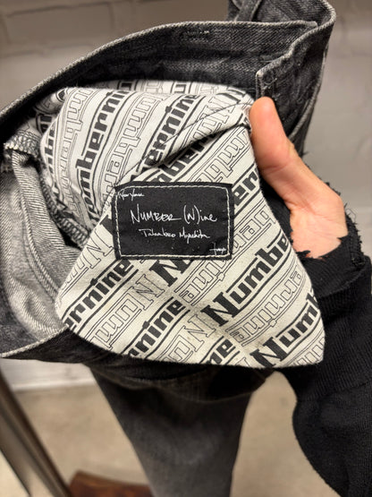 AW2004 Number (N)ine ‘Give Peace a Chance’ Flared Leg Grey Denim