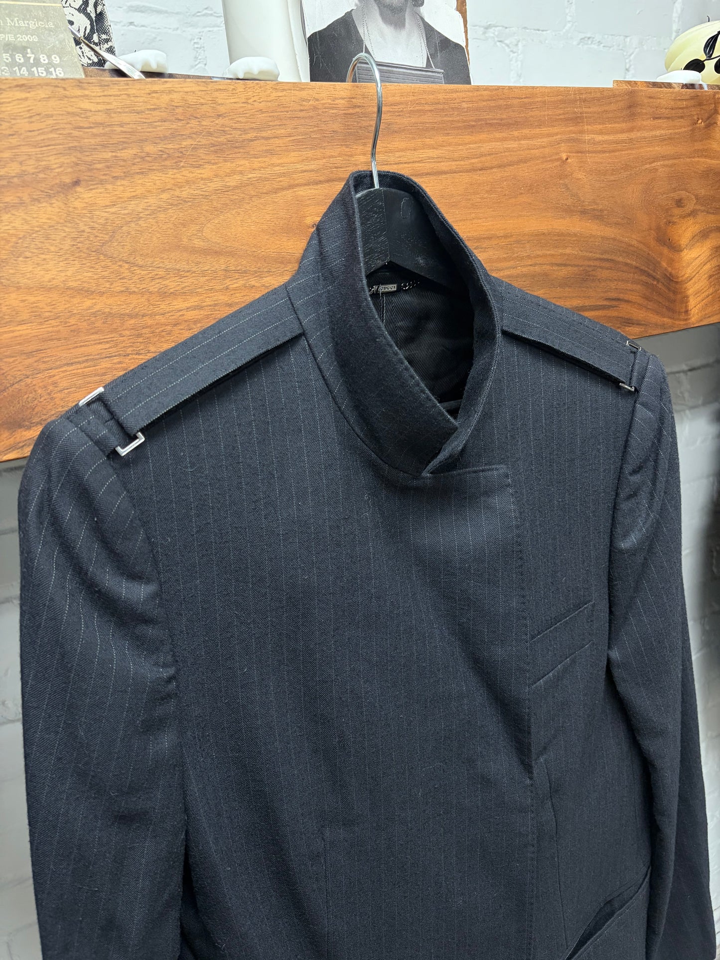 Vintage Gucci by Tom Ford High Neck Cotton Pinstripe Blazer/Straight Jacket