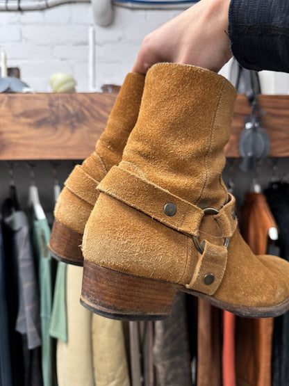 Saint Laurent ‘Wyatt’ Brown Suede Harness Boots