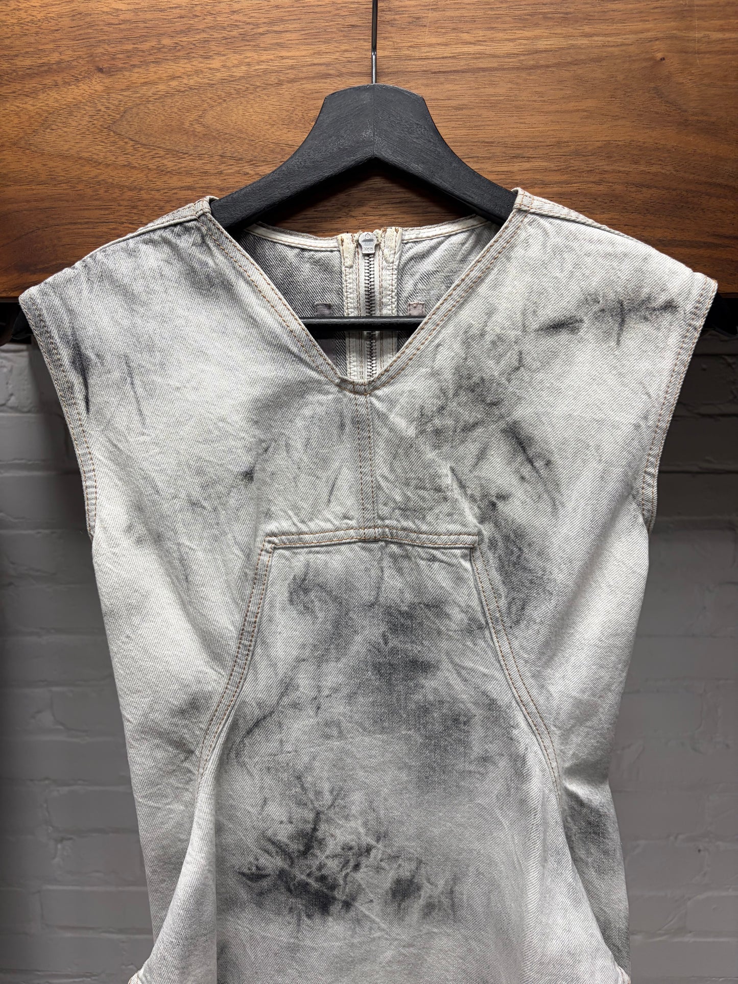 SS2015 Rick Owens ‘Faun’ Batik Grey Smoke Washed Denim Dress