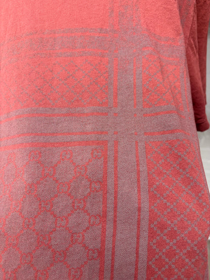 2000s Gucci ‘Check/Monogram Print’ Red/Grey T-Shirt