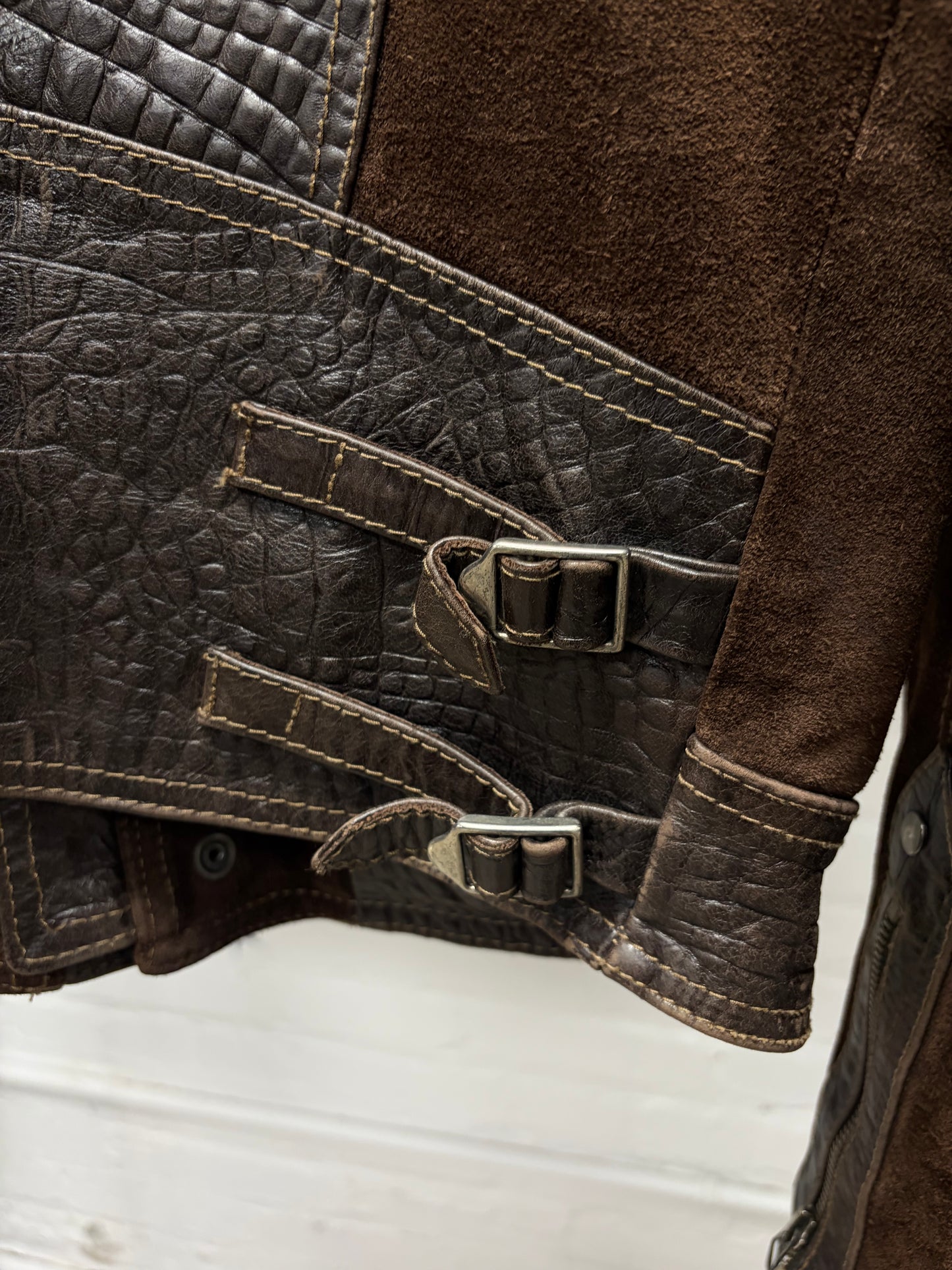 AW1998 Armani ‘Dragon Hide’ Suede/Leather Patched Brown Bomber Jacket