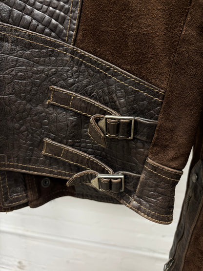 AW1998 Armani ‘Dragon Hide’ Suede/Leather Patched Brown Bomber Jacket