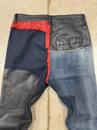 Rick Owens DRKSHDW Red/Black Waxed ‘Detroit’ Cut Hybrid Denim