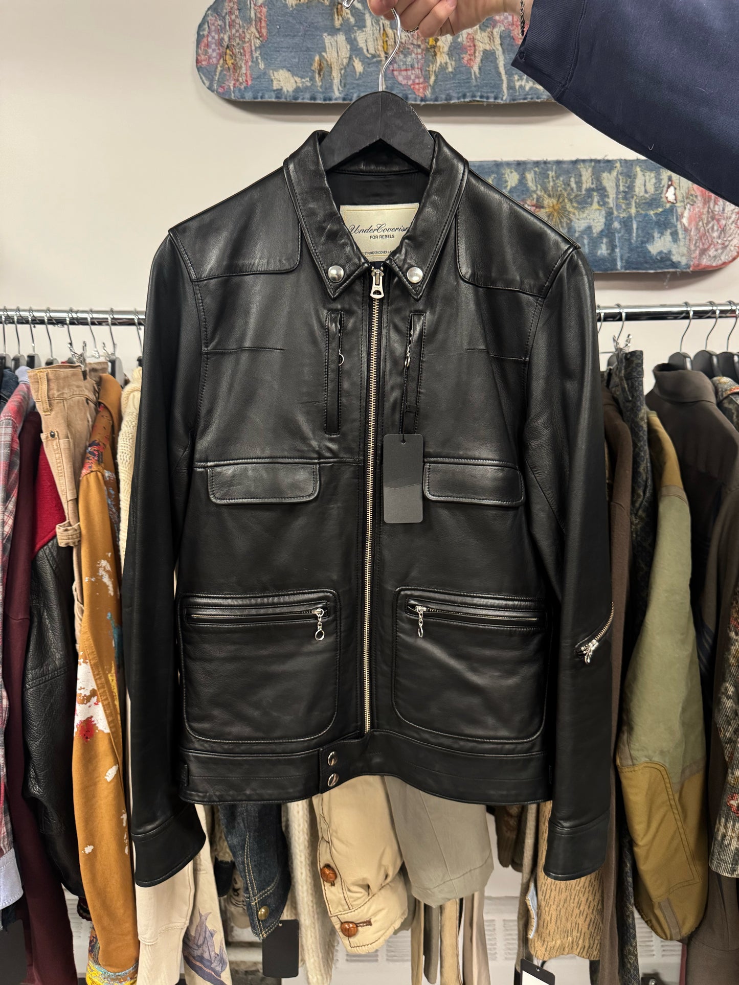 AW2007 Undercover Black Lambskin Leather Worker’s Jacket