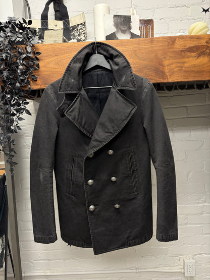 AW2011 Balmain by Christophe Decarnin Military Inspired Faded Black Peacoat