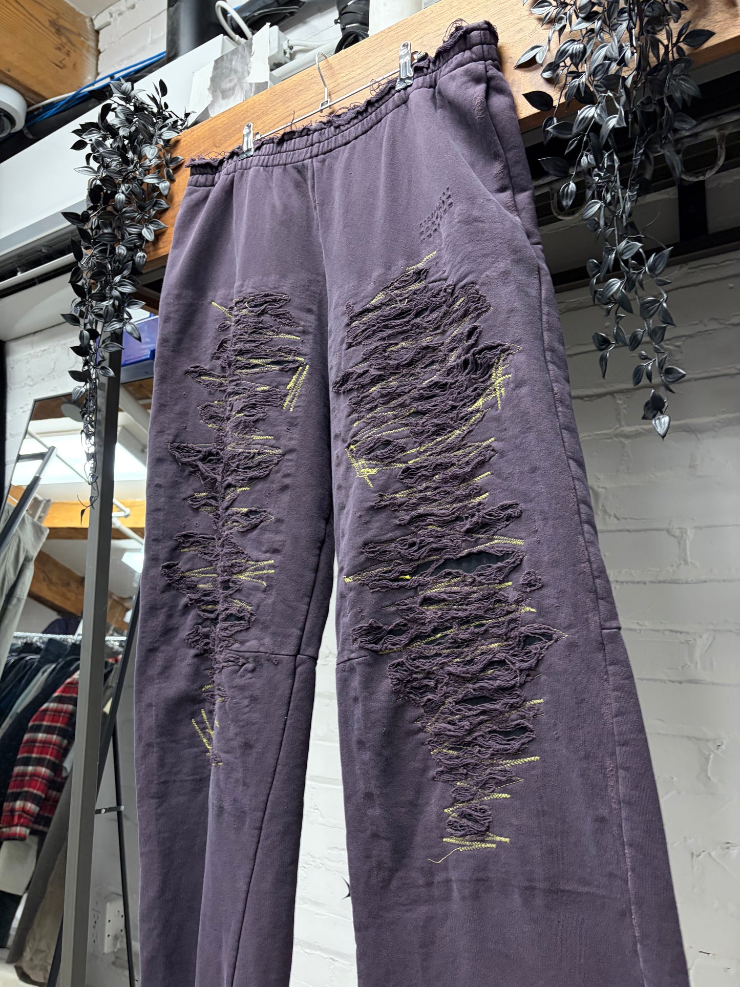2024 Maison Margiela Distress/Repaired Dark Purple Wide Leg Sweatpants
