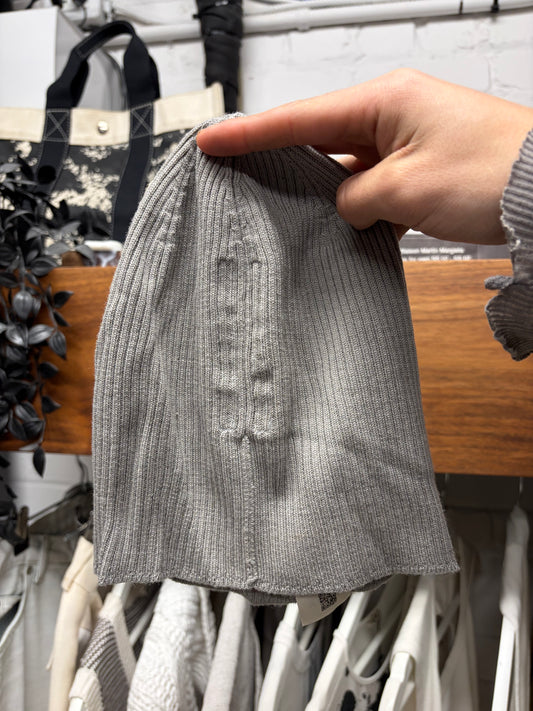 AW2023 Rick Owens ‘Luxor’ Pearl Grey Ribbed Wool Beanie