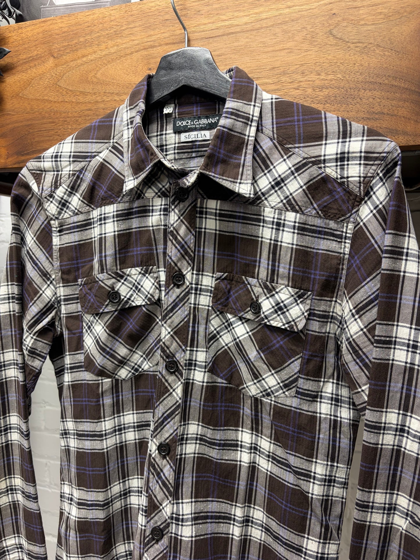 2000s Dolce & Gabbana Plaid Button Snap Cotton Shirt