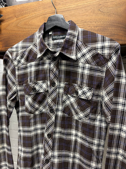 2000s Dolce & Gabbana Plaid Button Snap Cotton Shirt