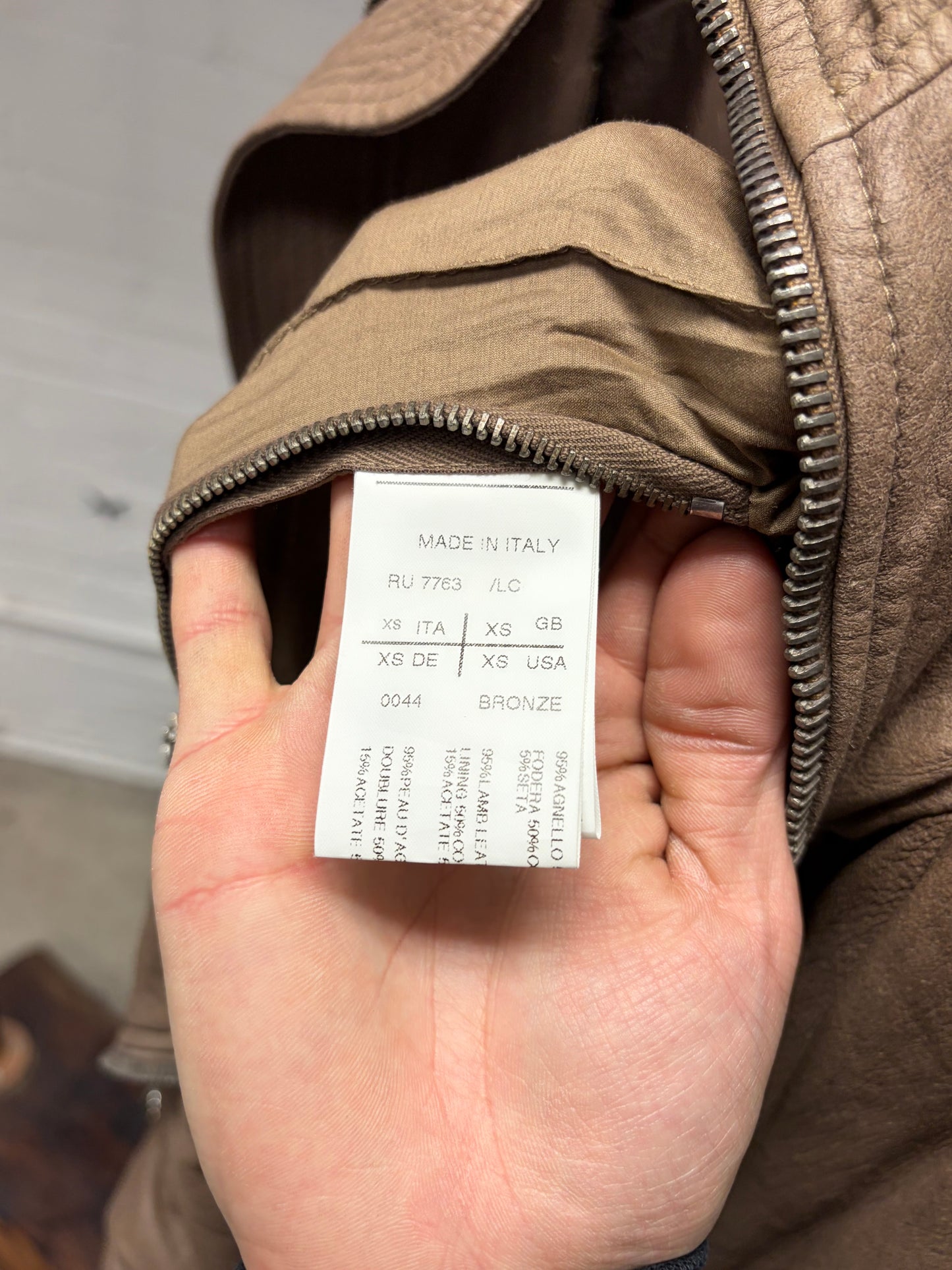 2000s Rick Owens O&M era Dust Brown High Neck Leather Jacket