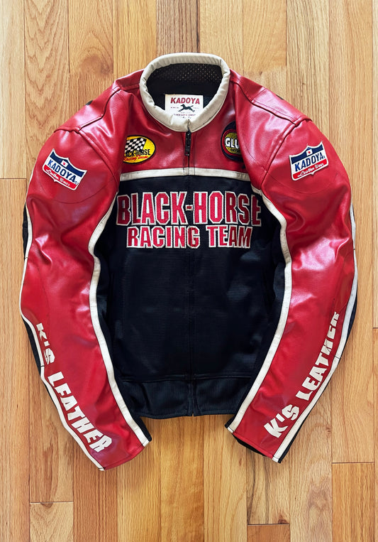 Kadoya ‘Blackhorse Racing Team’  Armored Leather Moto-Biker Jacket