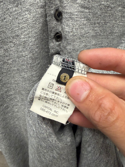 Kapital Natural Grey Cotton V-Neck Henley Long Sleeve Shirt