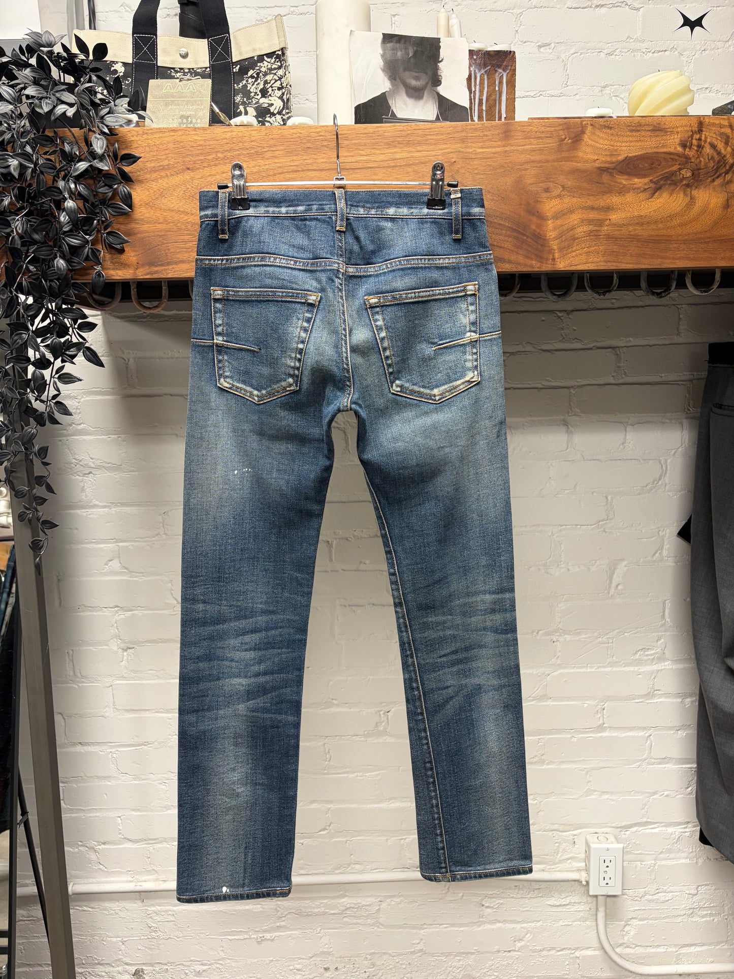 Dior Homme Paint Splatter Blue Skinny Jeans